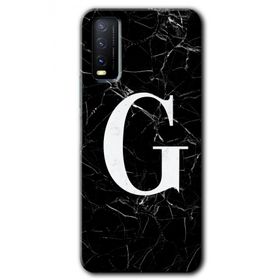 Vivo Y20 Siyah Mermer Desenli G Harfi Baskılı Uyumlu Silikon Kılıf