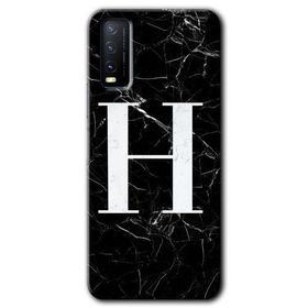 Vivo Y20 Siyah Mermer Desenli H Harfi Baskılı Uyumlu Silikon Kılıf