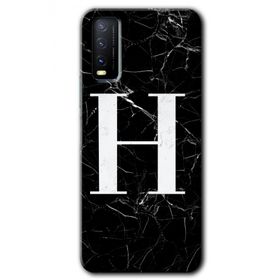 Vivo Y20 Siyah Mermer Desenli H Harfi Baskılı Uyumlu Silikon Kılıf