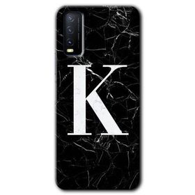 Vivo Y20 Siyah Mermer Desenli K Harfi Baskılı Uyumlu Silikon Kılıf