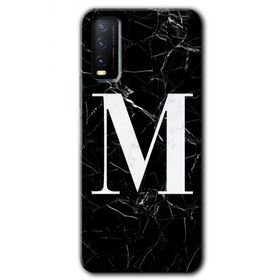 Vivo Y20 Siyah Mermer Desenli M Harfi Baskılı Uyumlu Silikon Kılıf