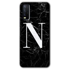 Vivo Y20 Siyah Mermer Desenli N Harfi Baskılı Uyumlu Silikon Kılıf
