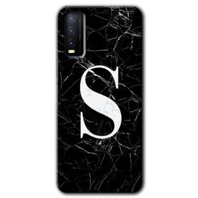 Vivo Y20 Siyah Mermer Desenli Ö Harfi Baskılı Uyumlu Silikon Kılıf