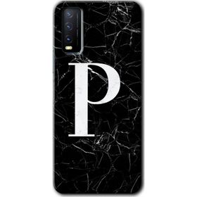Vivo Y20 Siyah Mermer Desenli P Harfi Baskılı Uyumlu Silikon Kılıf