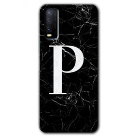 Vivo Y20 Siyah Mermer Desenli P Harfi Baskılı Uyumlu Silikon Kılıf