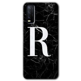 Vivo Y20 Siyah Mermer Desenli R Harfi Baskılı Uyumlu Silikon Kılıf