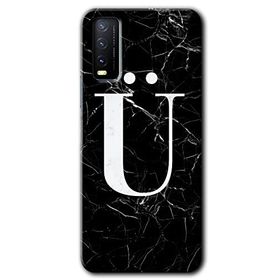 Vivo Y20 Siyah Mermer Desenli Ü Harfi Baskılı Uyumlu Silikon Kılıf