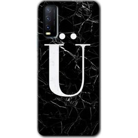 Vivo Y20 Siyah Mermer Desenli Ü Harfi Baskılı Uyumlu Silikon Kılıf