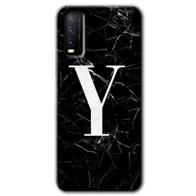 Vivo Y20 Siyah Mermer Desenli Y Harfi Baskılı Uyumlu Silikon Kılıf
