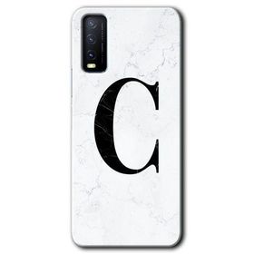 Vivo Y20S Beyaz Mermer Desenli Ç Harfi Baskılı Uyumlu Silikon Kılıf