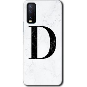 Vivo Y20S Beyaz Mermer Desenli D Harfi Baskılı Uyumlu Silikon Kılıf