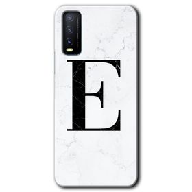 Vivo Y20S Beyaz Mermer Desenli E Harfi Baskılı Uyumlu Silikon Kılıf