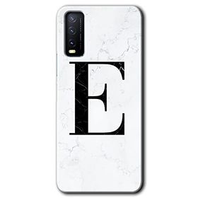 Vivo Y20S Beyaz Mermer Desenli E Harfi Baskılı Uyumlu Silikon Kılıf