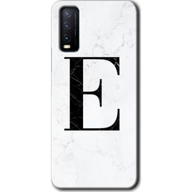 Vivo Y20S Beyaz Mermer Desenli E Harfi Baskılı Uyumlu Silikon Kılıf