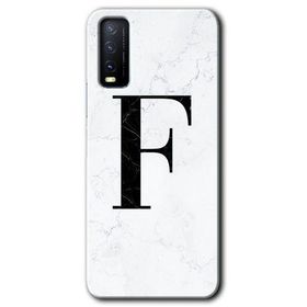 Vivo Y20S Beyaz Mermer Desenli F Harfi Baskılı Uyumlu Silikon Kılıf