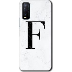 Vivo Y20S Beyaz Mermer Desenli F Harfi Baskılı Uyumlu Silikon Kılıf