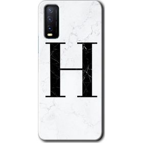 Vivo Y20S Beyaz Mermer Desenli H Harfi Baskılı Uyumlu Silikon Kılıf