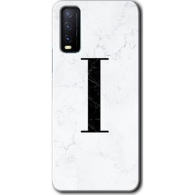 Vivo Y20S Beyaz Mermer Desenli İ Harfi Baskılı Uyumlu Silikon Kılıf