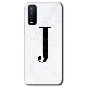 Vivo Y20S Beyaz Mermer Desenli J Harfi Baskılı Uyumlu Silikon Kılıf