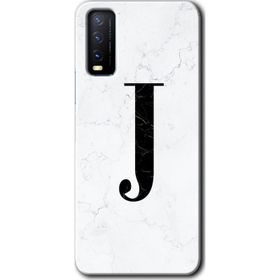 Vivo Y20S Beyaz Mermer Desenli J Harfi Baskılı Uyumlu Silikon Kılıf