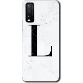 Vivo Y20S Beyaz Mermer Desenli L Harfi Baskılı Uyumlu Silikon Kılıf