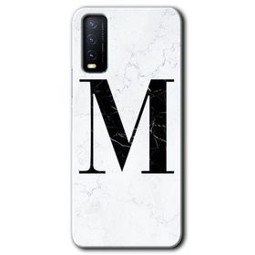 Vivo Y20S Beyaz Mermer Desenli M Harfi Baskılı Uyumlu Silikon Kılıf