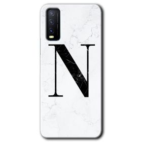 Vivo Y20S Beyaz Mermer Desenli N Harfi Baskılı Uyumlu Silikon Kılıf