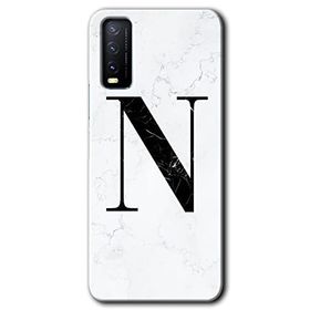 Vivo Y20S Beyaz Mermer Desenli N Harfi Baskılı Uyumlu Silikon Kılıf