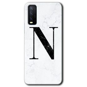 Vivo Y20S Beyaz Mermer Desenli N Harfi Baskılı Uyumlu Silikon Kılıf