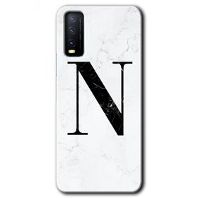 Vivo Y20S Beyaz Mermer Desenli N Harfi Baskılı Uyumlu Silikon Kılıf
