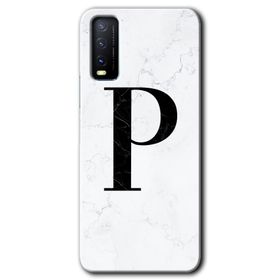 Vivo Y20S Beyaz Mermer Desenli P Harfi Baskılı Uyumlu Silikon Kılıf