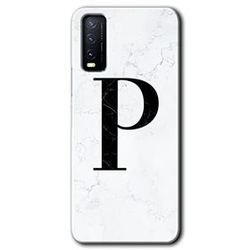 Vivo Y20S Beyaz Mermer Desenli P Harfi Baskılı Uyumlu Silikon Kılıf