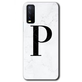 Vivo Y20S Beyaz Mermer Desenli P Harfi Baskılı Uyumlu Silikon Kılıf