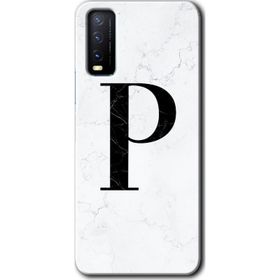 Vivo Y20S Beyaz Mermer Desenli P Harfi Baskılı Uyumlu Silikon Kılıf