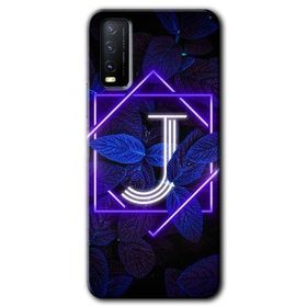 Vivo Y20S Dark Neon Yaprak J Harfi Baskılı Uyumlu Silikon Kılıf