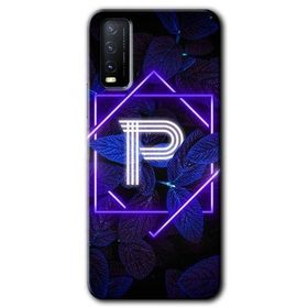 Vivo Y20S Dark Neon Yaprak P Harfi Baskılı Uyumlu Silikon Kılıf