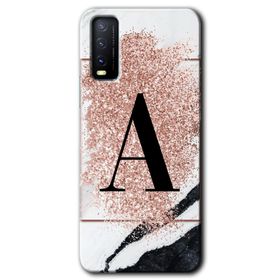 Vivo Y20S Pembe Mermer Desenli A Harfi Baskılı Uyumlu Silikon Kılıf