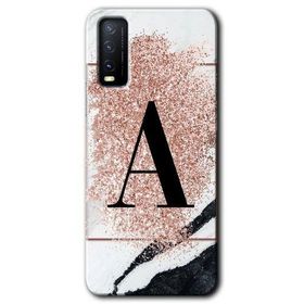 Vivo Y20S Pembe Mermer Desenli A Harfi Baskılı Uyumlu Silikon Kılıf