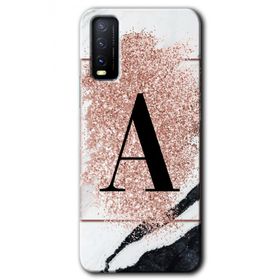 Vivo Y20S Pembe Mermer Desenli A Harfi Baskılı Uyumlu Silikon Kılıf
