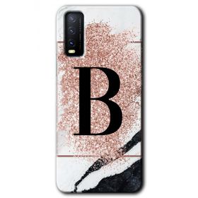 Vivo Y20S Pembe Mermer Desenli B Harfi Baskılı Uyumlu Silikon Kılıf