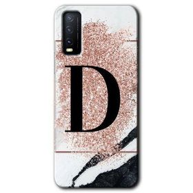 Vivo Y20S Pembe Mermer Desenli D Harfi Baskılı Uyumlu Silikon Kılıf