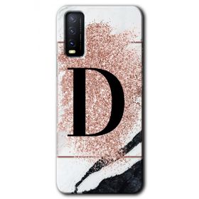 Vivo Y20S Pembe Mermer Desenli D Harfi Baskılı Uyumlu Silikon Kılıf