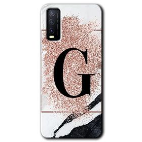Vivo Y20S Pembe Mermer Desenli G Harfi Baskılı Uyumlu Silikon Kılıf