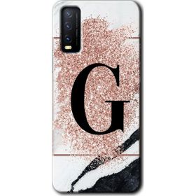 Vivo Y20S Pembe Mermer Desenli G Harfi Baskılı Uyumlu Silikon Kılıf