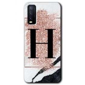Vivo Y20S Pembe Mermer Desenli H Harfi Baskılı Uyumlu Silikon Kılıf
