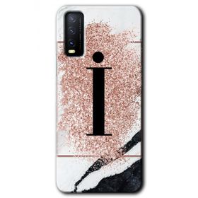Vivo Y20S Pembe Mermer Desenli İ Harfi Baskılı Uyumlu Silikon Kılıf