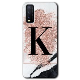 Vivo Y20S Pembe Mermer Desenli K Harfi Baskılı Uyumlu Silikon Kılıf