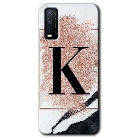 Vivo Y20S Pembe Mermer Desenli K Harfi Baskılı Uyumlu Silikon Kılıf