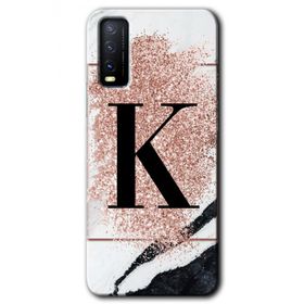 Vivo Y20S Pembe Mermer Desenli K Harfi Baskılı Uyumlu Silikon Kılıf
