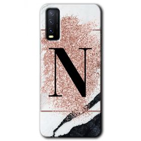Vivo Y20S Pembe Mermer Desenli N Harfi Baskılı Uyumlu Silikon Kılıf